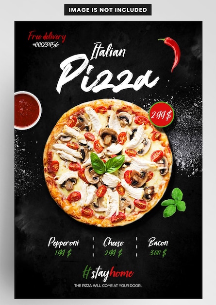 PSD Итальянская доставка пиццы еда инстаграм баннер флаер дизайн