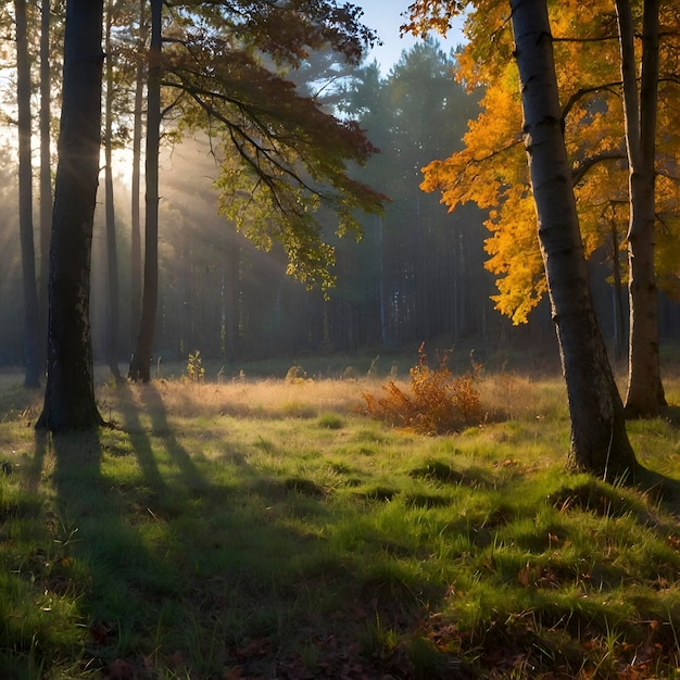 PSD jesieński krajobraz leśny rano
