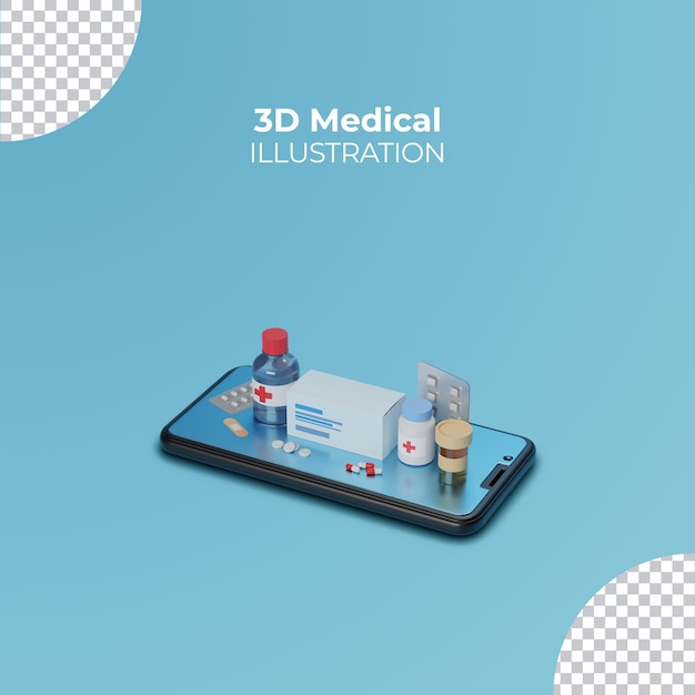 PSD online healthcare and medical pharmacy 3d concept on smartphone