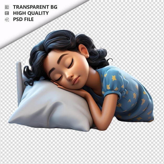 Latynoska śpiąca w stylu kreskówek 3D na białym tle