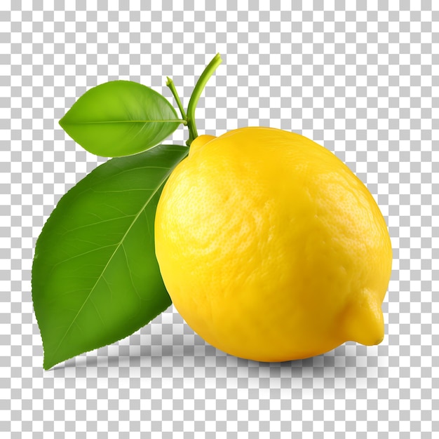 Лимон с зеленым листом на прозрачном фоне