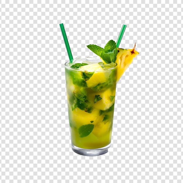 PSD limonade met een plakje limoen en muntbladeren en ananascocktail op een doorzichtige achtergrond
