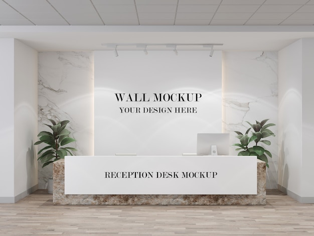 PSD modern reception desk and wall mockup