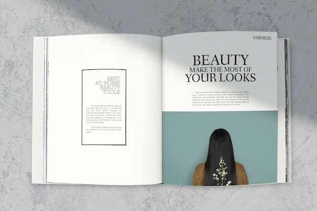PSD magazine mockup with beauty tools