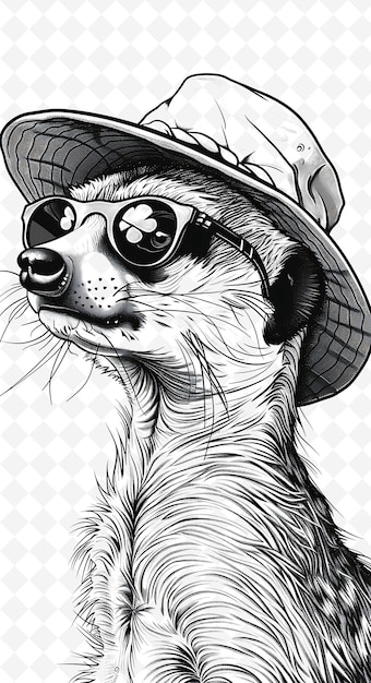 PSD meerkat z kapeluszem safari i przygodowym wyrażeniem post animals sketch art vector collections