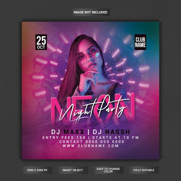 Neon night club party flyer template