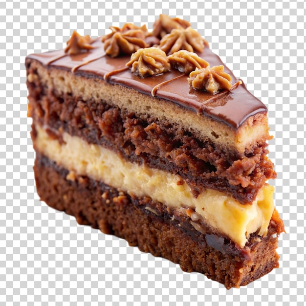 PSD niemiecki kawałek ciasta czekoladowego izolowany na przezroczystym tle