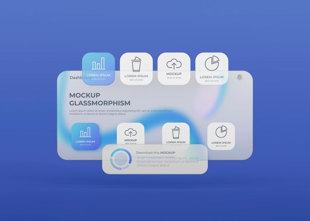 PSD glassmorphism 스타일의 스마트폰 인터페이스 버튼