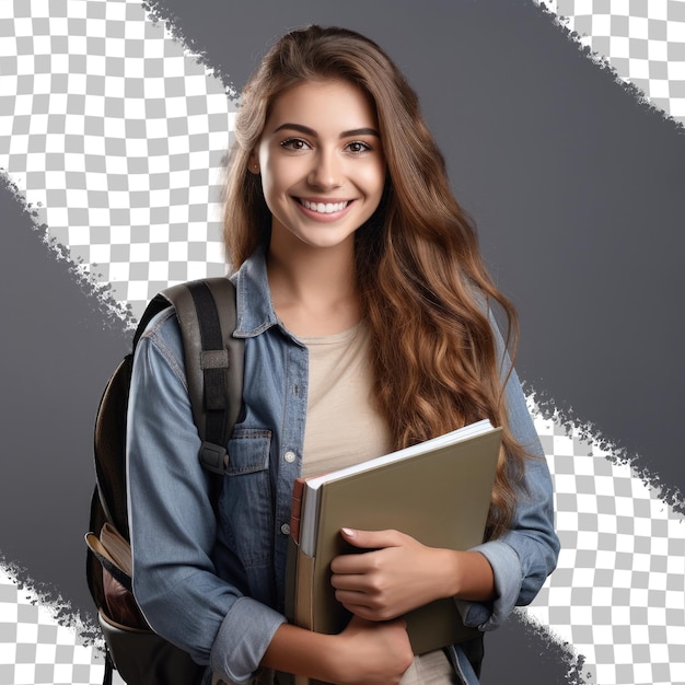 PSD smiling student writing in notebook with books transparent background