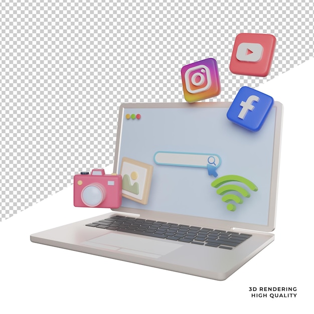 PSD Вид сбоку гаджета для социальных сетей 3d рендеринг иконки иллюстрации с прозрачным фоном