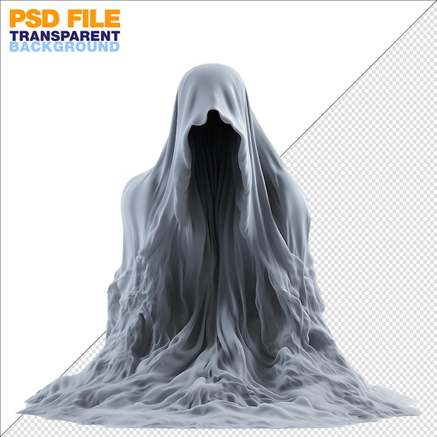 PSD Страшный белый призрак на прозрачном фоне