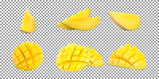 PSD set of mango slices with different angles on transparent background