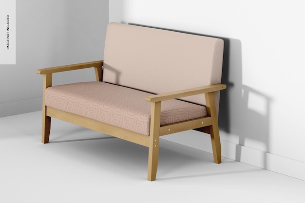 PSD Мокап сиденья с деревянными ножками, вид справа