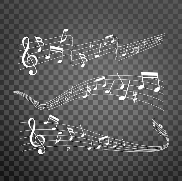 PSD Ноты ноты элегантные музыкально линии музыкальная нотация вихри с нотами символы набор