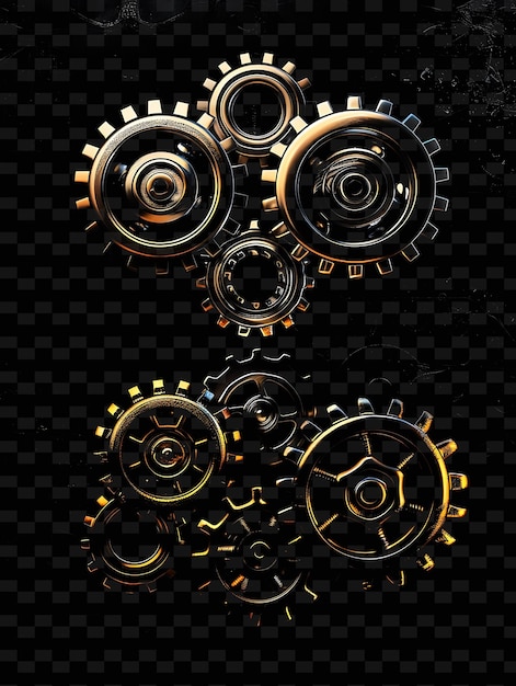 PSD shimmering metallic gears overlapping mechanical texture col y2k texture shape background decor art