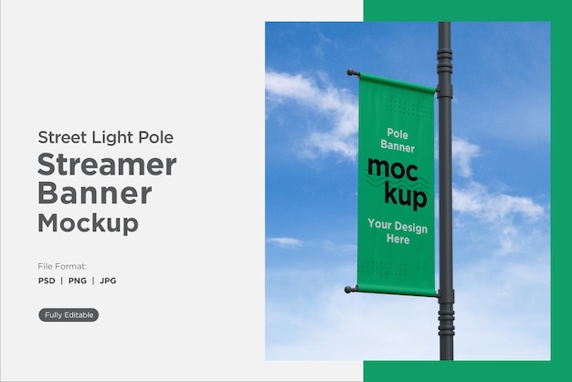 Streamer Pole Banner Suspended with Street Light Advertising Banner Mockup