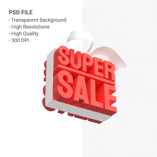 PSD super sale with bow and ribbon 3d design