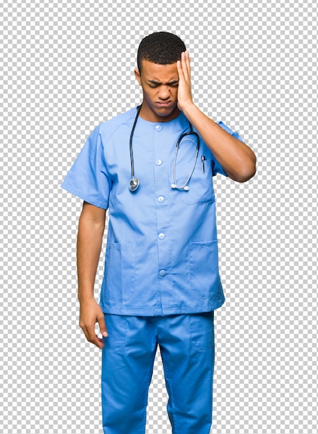 PSD surgeon doctor man unhappy and frustrated with something