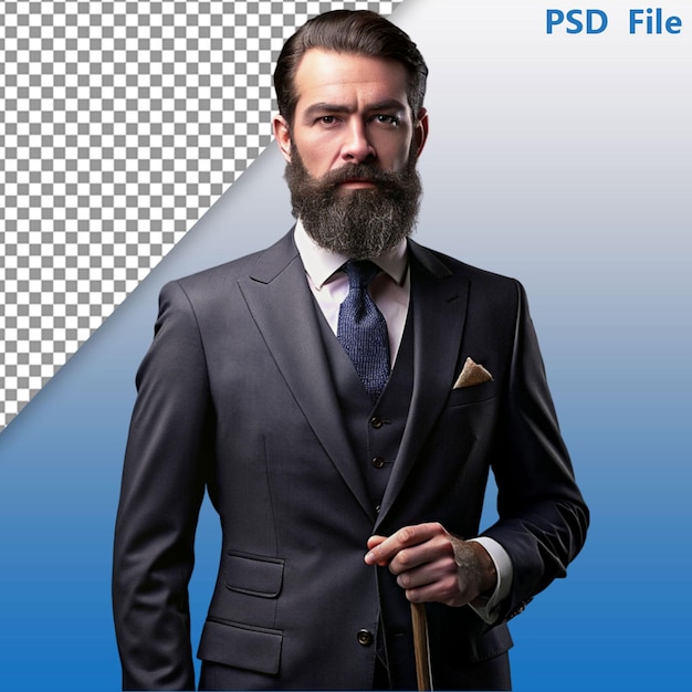 PSD портрет рыжеволосого бородатого мужчины в очках, одетого в элегантный шерстяный костюм