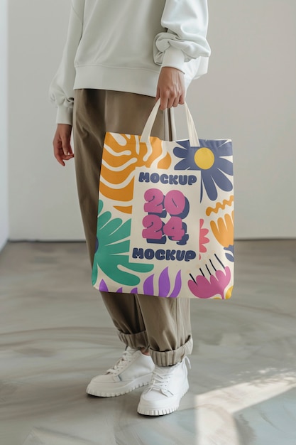 PSD person holding tote bag mockup