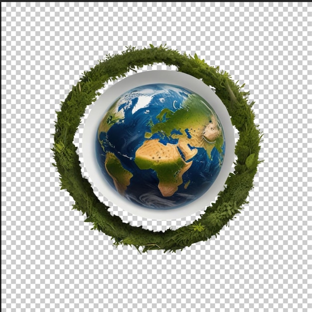 PSD planet vs plastics giorno della terra 2024 concetto sfondo di albero 3d concetto di ecologia design con disegno di mappa del globo e foglie isolate su sfondo bianco