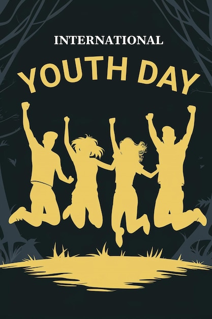 PSD psd internationale jeugddag illustratie viering poster vriendelijk silhouettes teamleden