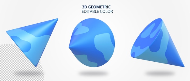 PSD Реалистичная геометрия 3d конуса с синей текстурой