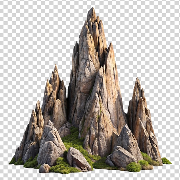 PSD Реалистичные скальные горы формируют пейзаж на прозрачном фоне