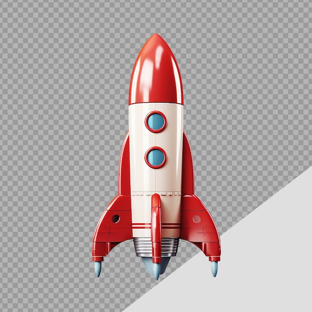 PSD red and white rocket ship png isolated on transparent background