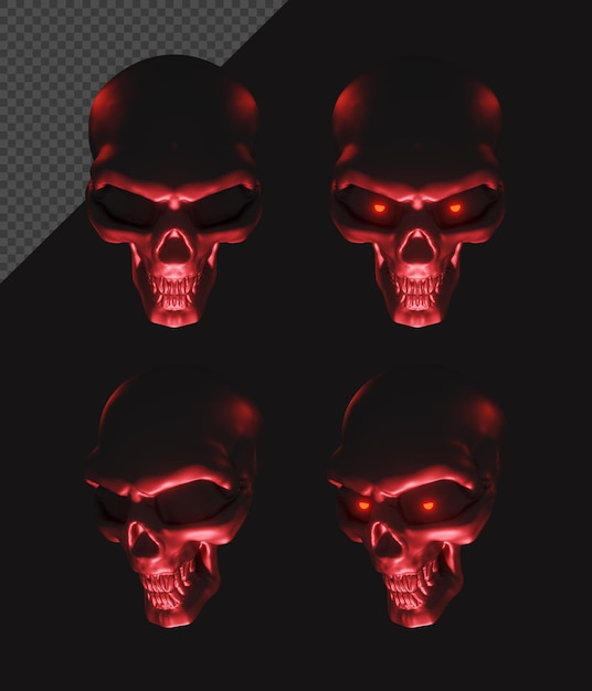 PSD renderowanie 3d ludzkiej czaszki horror lowlight czerwony wielokrotny kąt widzenia