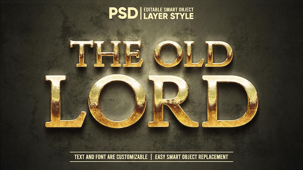 PSD rusty gold medieval old lord dramatic editable smart object layer style text effect