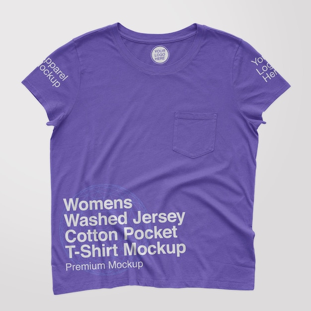 Womens Washed Jersey Cotton Pocket Crewneck TShirt Mockup