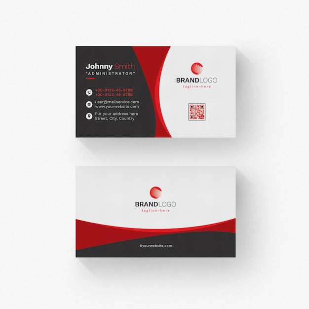 PSD white business card with red details