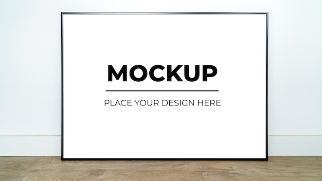 White poster on floor with blank frame mockup for you design Layout mock up