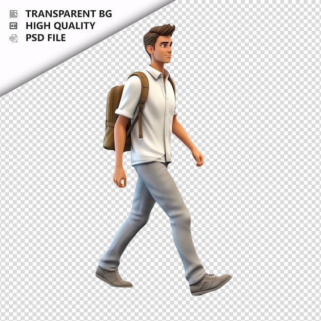 White Person Walking 3D Cartoon Style white background is