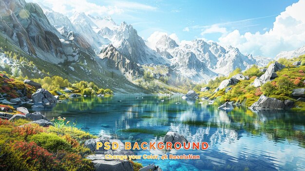 PSD wspaniały słoneczny krajobraz przyrody imponująco piękne jezioro alpejskie