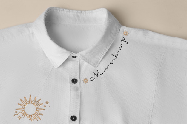 PSD top view embroidered logo on white shirt