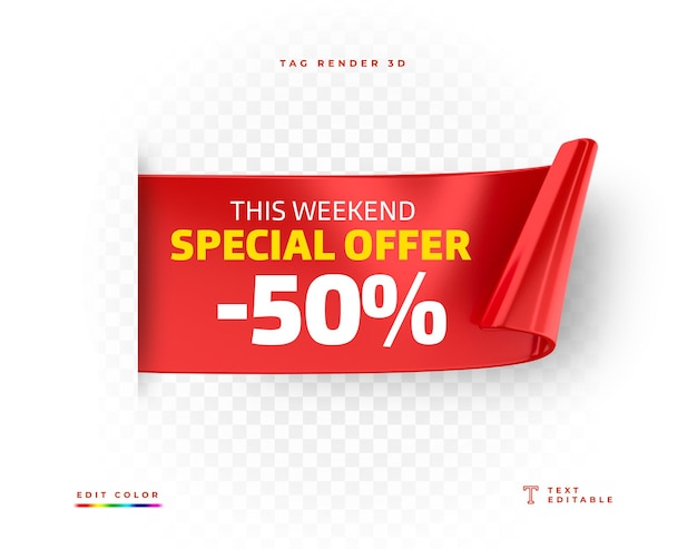PSD tag special offer red 3d rendering isolated