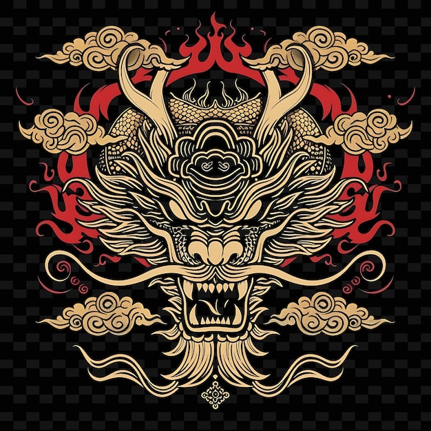Tradycyjne chińskie logo smoka z chmurami i ogniem dla kreatywnych abstrakcyjnych projektów wektorowych