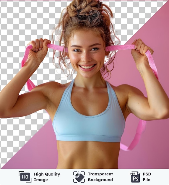 PSD Прозрачная спортивная девушка с фитнес-эластичной полосой на волосах