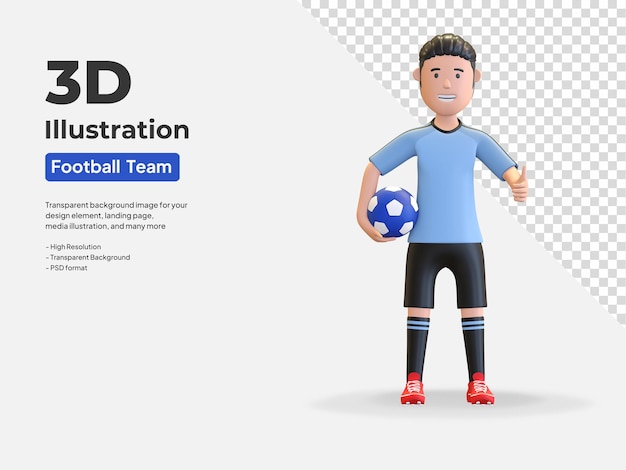 Уругвайский национальный футболист мужчина держит мяч в руке 3d визуализации иллюстрации