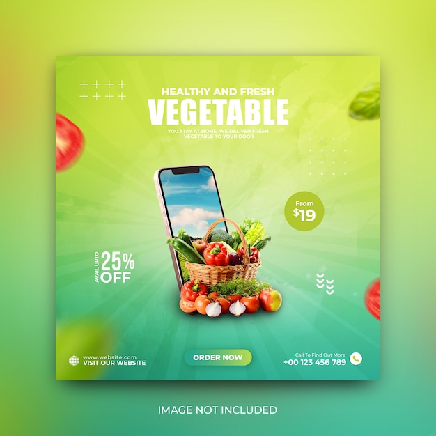 PSD vegetable and grocery delivery promotion instagram social media post template premium psd
