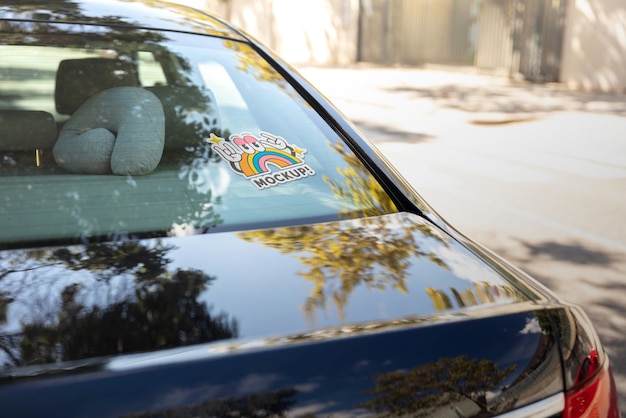 PSD view of sticker mock-up on car window