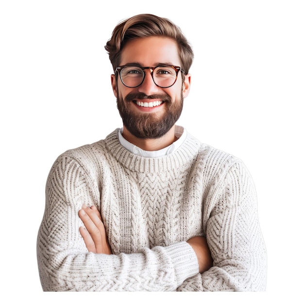 PSD young handsome man with beard wearing casual sweater and glasses