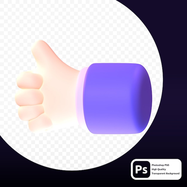 Жест рукой вверх в 3D-рендеринге для веб-сайтов или презентаций с графическими активами