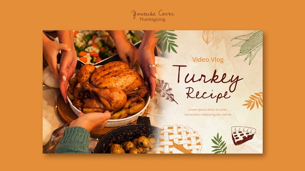 PSD gratuit couverture youtube de célébration de thanksgiving dessinée à la main
