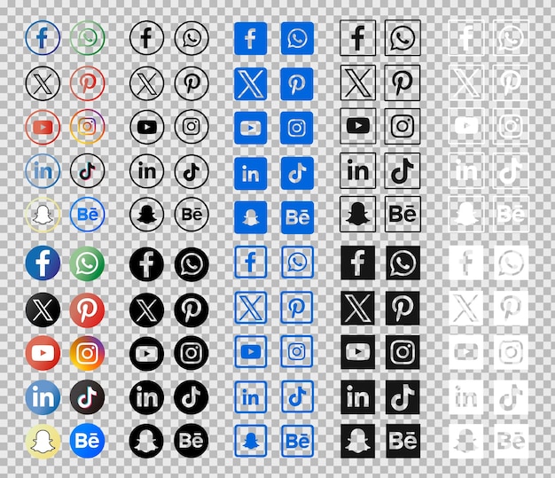 PSD gratuit collection de logos colorés et de formulaires de médias sociaux sur un fond transparent