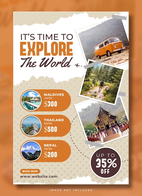 PSD gratuit explorez le modèle de flyer d'aventure de voyage dans le monde