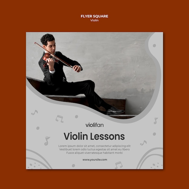 PSD gratuit homme jouant des leçons de violon flyer carré