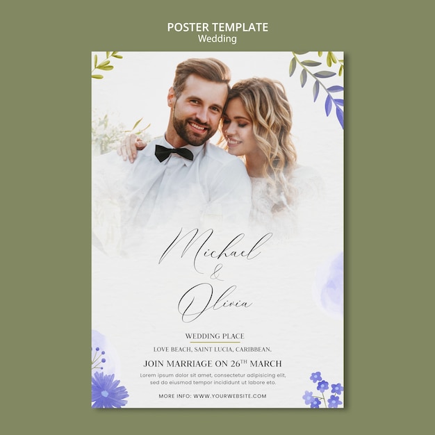 PSD gratuit modèle d'affiche de conception de mariage aquarelle